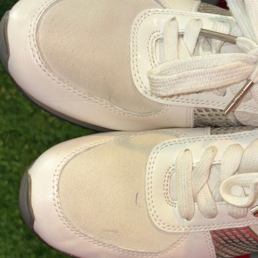 💖 Michael Michael Kors Allie Leather Trainer Sneakers In White & Silver-Size 6.5 - Picture 8 of 10